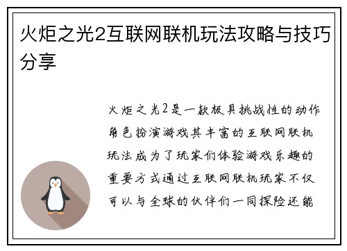 火炬之光2互联网联机玩法攻略与技巧分享 火炬之光2互联网联机玩法攻略与技巧分享
